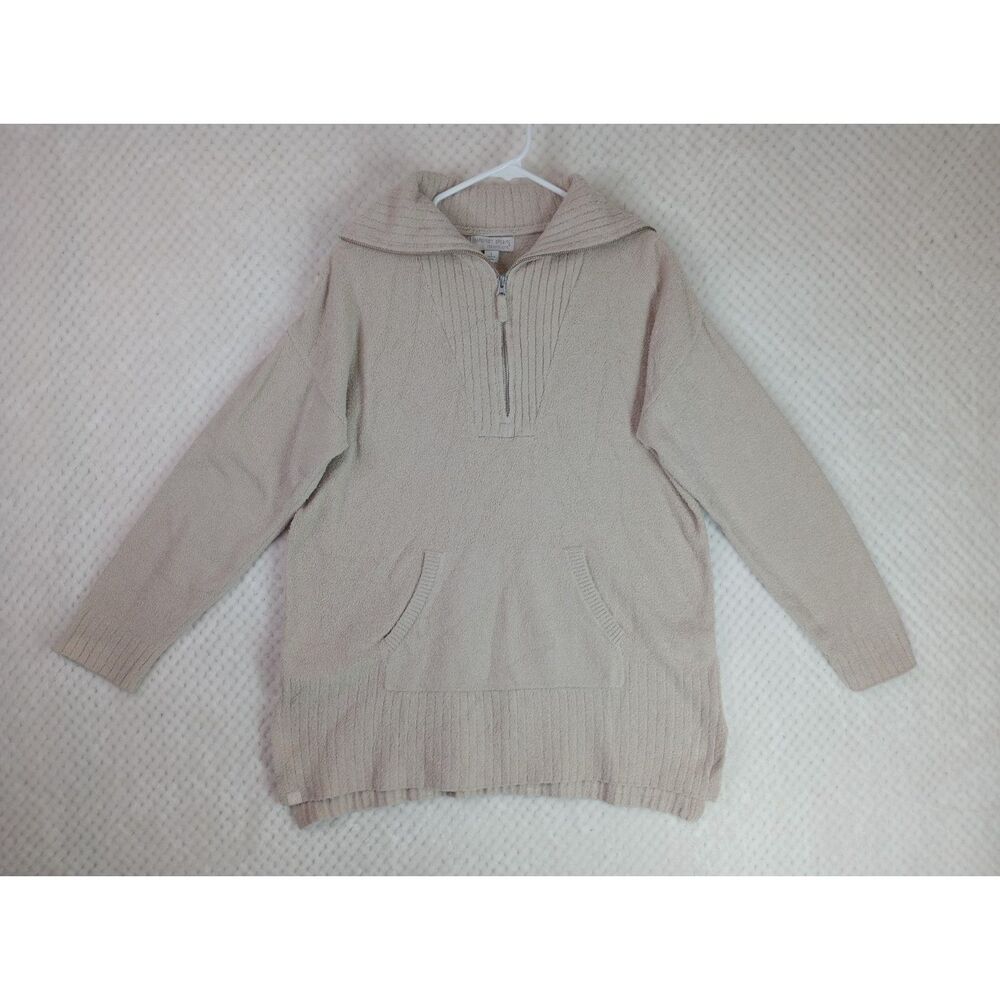 Barefoot Dreams CozyChic Lite Cream Colored Half Zip Sweater Women's Large